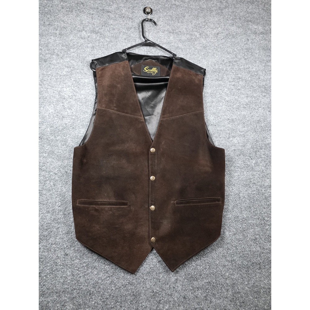 Scully Men's Vest Large Brown Suede Leather Snap Button Western